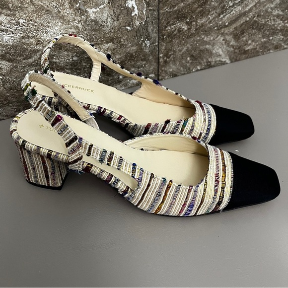 Tuckernuck Tinsley Tweed Multicolor Heels Slingback size 9.5 black toe cap - Picture 4 of 14